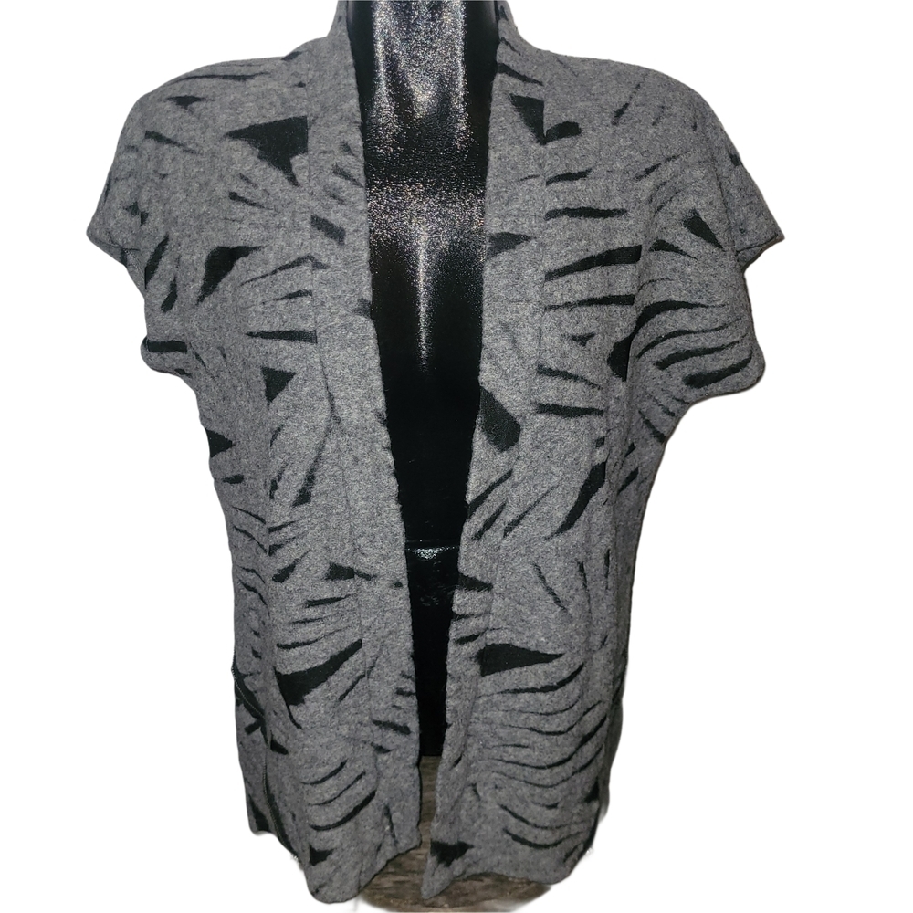 Parkhurst Gray Wool Blend Short Sleeve Open Cardigan With Black Mesh Details XL